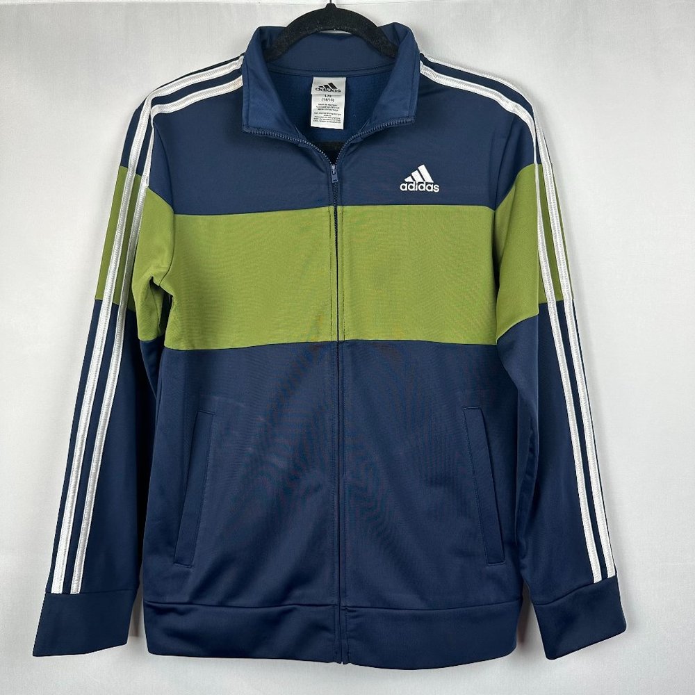 Adidas Originals Navy Blue Green Full Zip Track Jacket, Kids Size Large